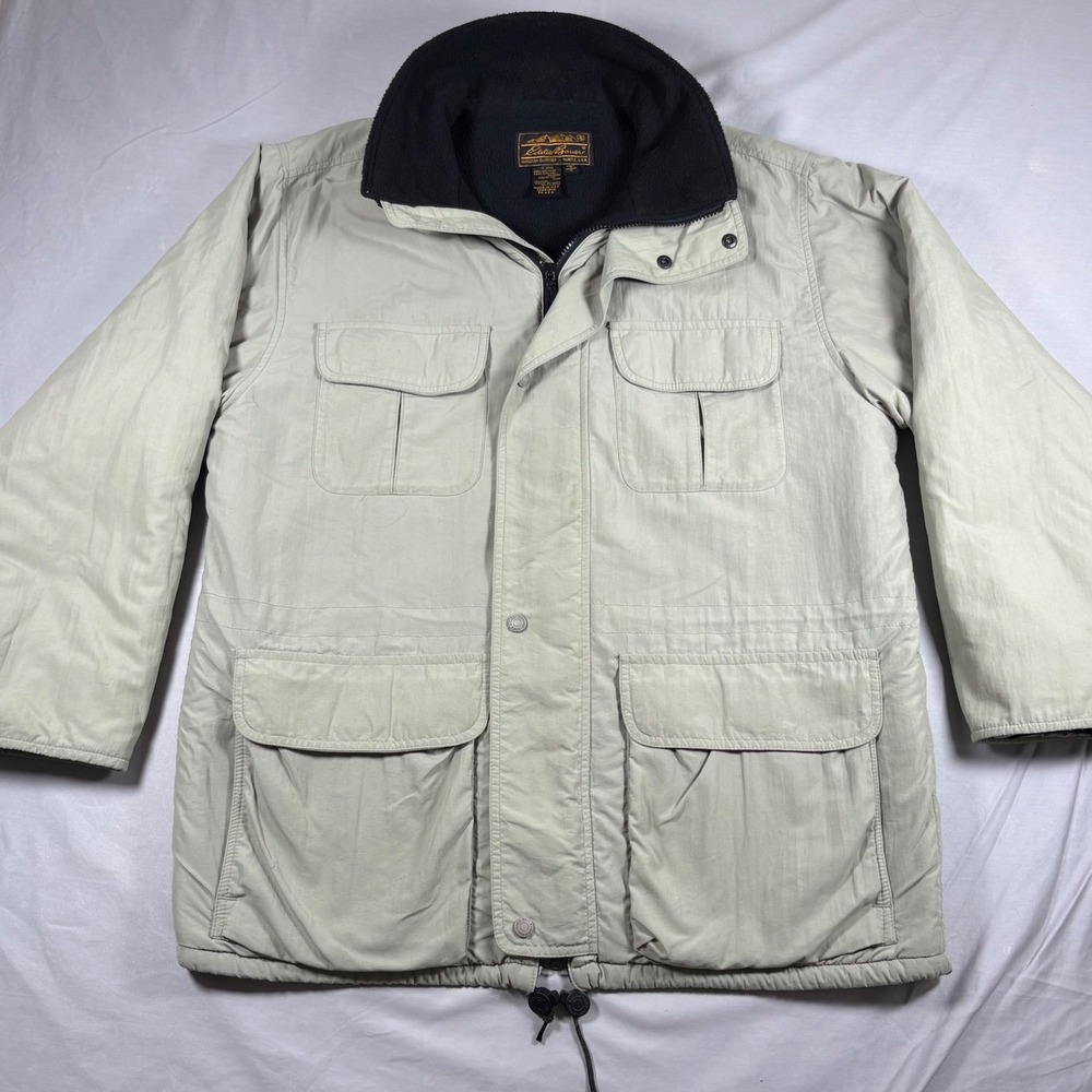 VTG Eddie Bauer Polartec Fleece Lined Field Jacket Mens M Tan Khaki Made in USA